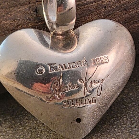 Vintage Kalibre Sterling Puffy 1985 Heart Pendant - Picture 4 of 6
